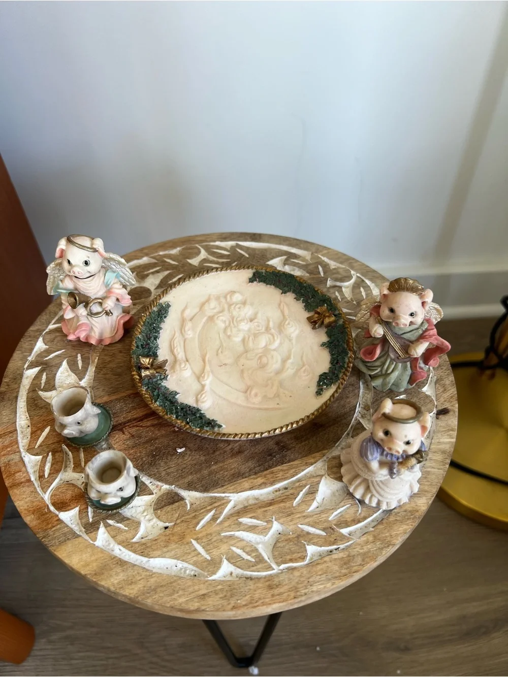 Hand-Painted Ceramic Piglet Figurine Ensemble in Pastel Colors